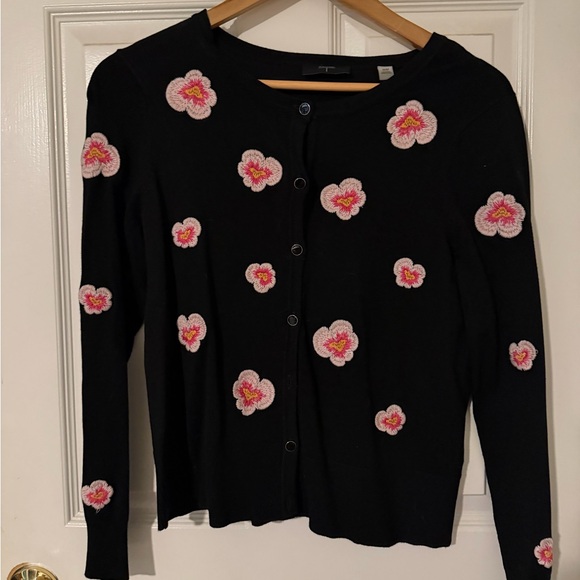 Tahari Sweaters - Tahari Black Cardigan with Pink Floral Accents